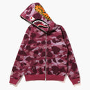 Bape Women's Grid Camo Shark Full Zip Hoodie Burgundy