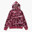 Bape Women's Grid Camo Shark Full Zip Hoodie Burgundy