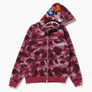 Bape Women's Grid Camo Shark Full Zip Hoodie Burgundy
