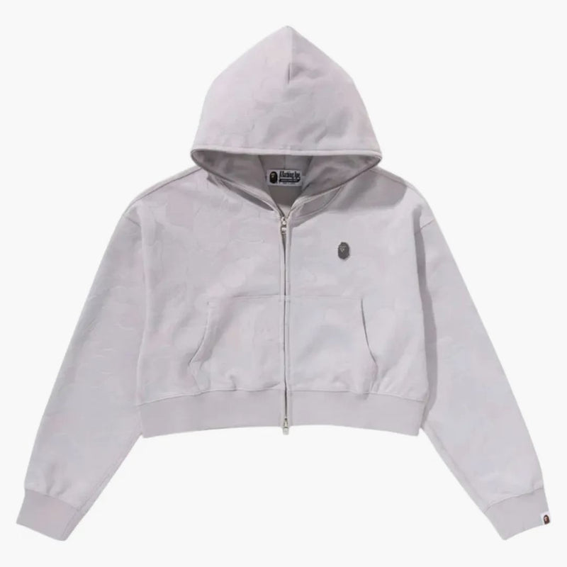 BAPE Dámské solidní Camo Jacquard One Point oříznutá zip mikina šedá