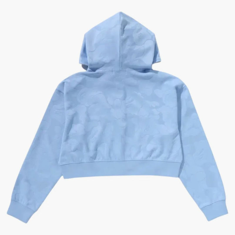 BAPE Dámské solidní Camo Jacquard One Point oříznuté zip mikiny Sax