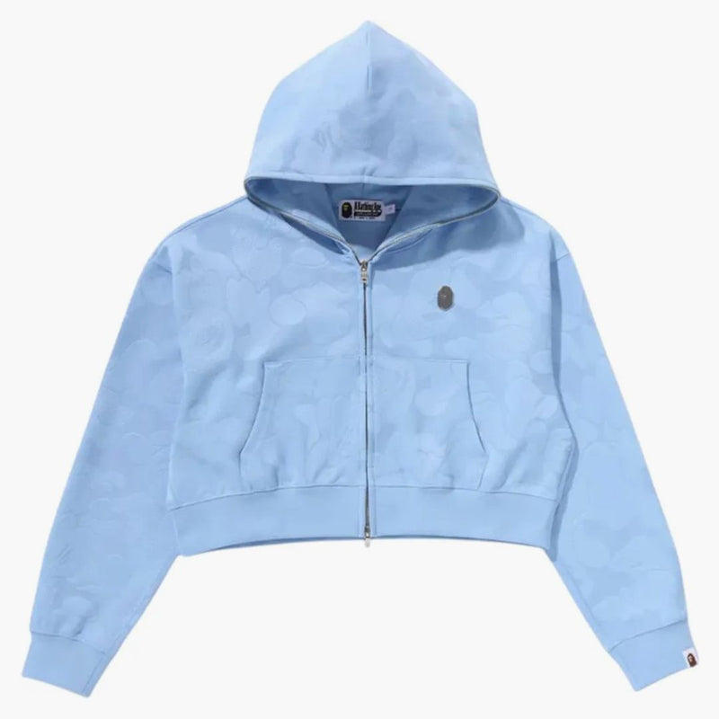BAPE Dámské solidní Camo Jacquard One Point oříznuté zip mikiny Sax
