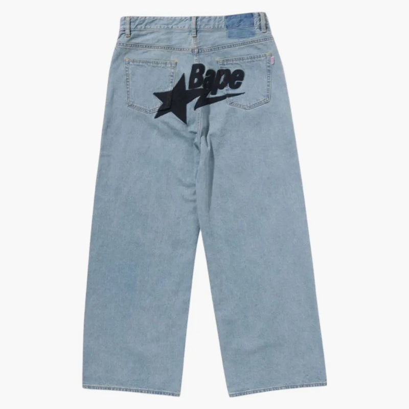 BAPE DENSE STA STA Emboidery Baggy džínové kalhoty modrá