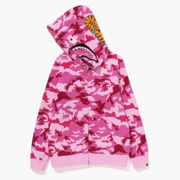 Bape Womens Woodland Camo Shark Full Zip Hoodie Pink