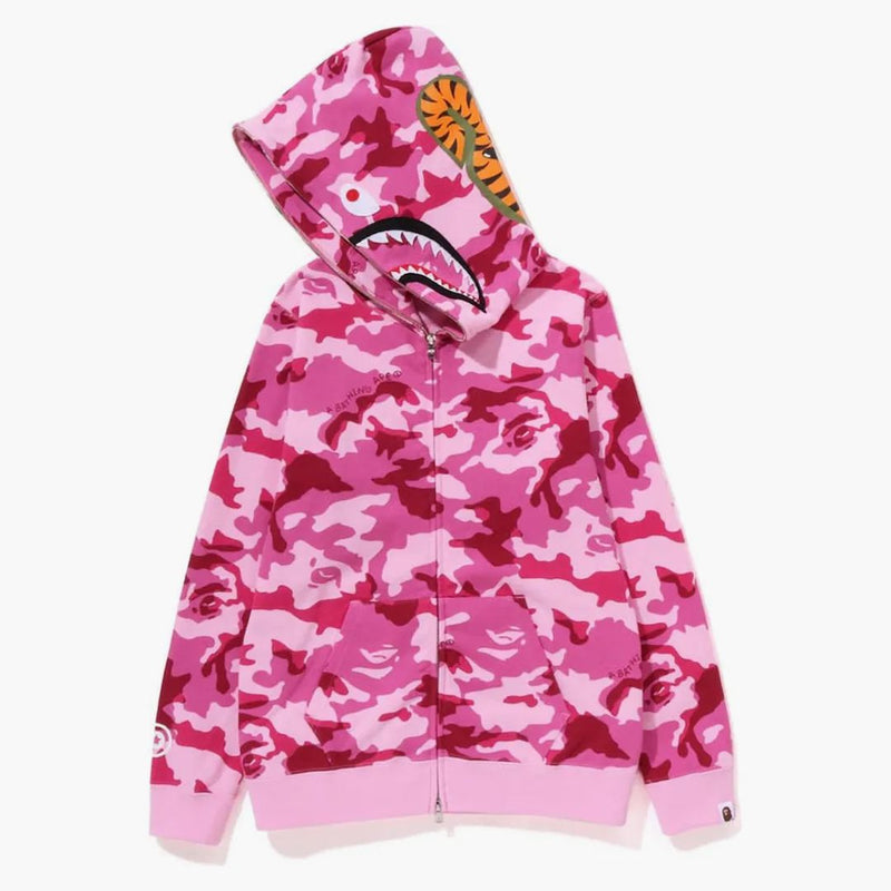 Bape Womens Woodland Camo Shark Full Zip Hoodie Pink