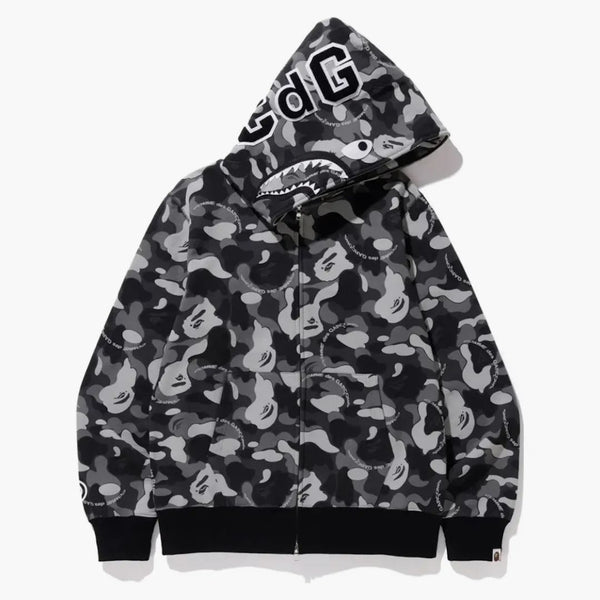 Bape X CDG Osaka Shark Full Zip Hoodie Black/Gray
