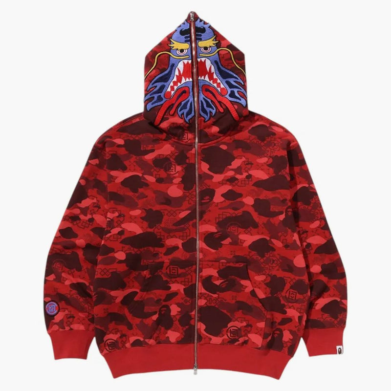 Bape X Clot Camo Shark Full Zip Hoodie Red