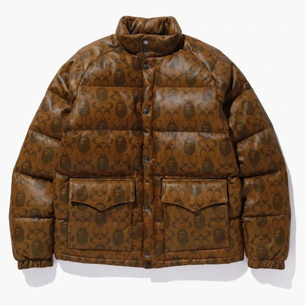 Bape X Coach Leather Down Jacket Brown