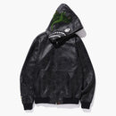 Bape X Coach Leather Shark Hoodie Jacket Black