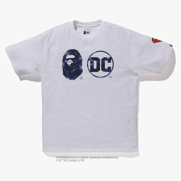 Bape X DC Superman Appehaead DC Logo Tee White/Navy