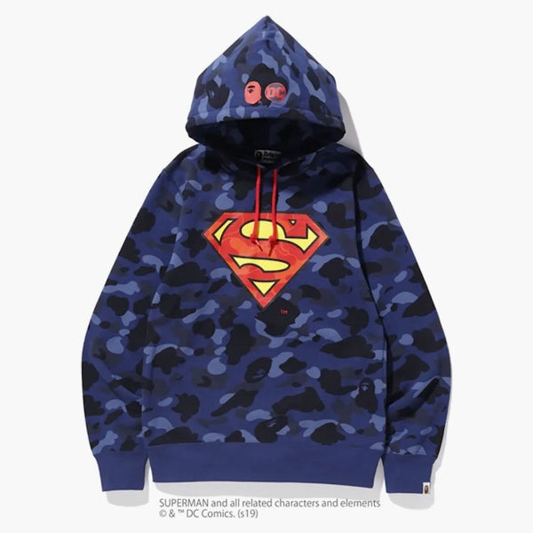 Bape X Dc Superman Color Camo Pullover Hoodie Navy