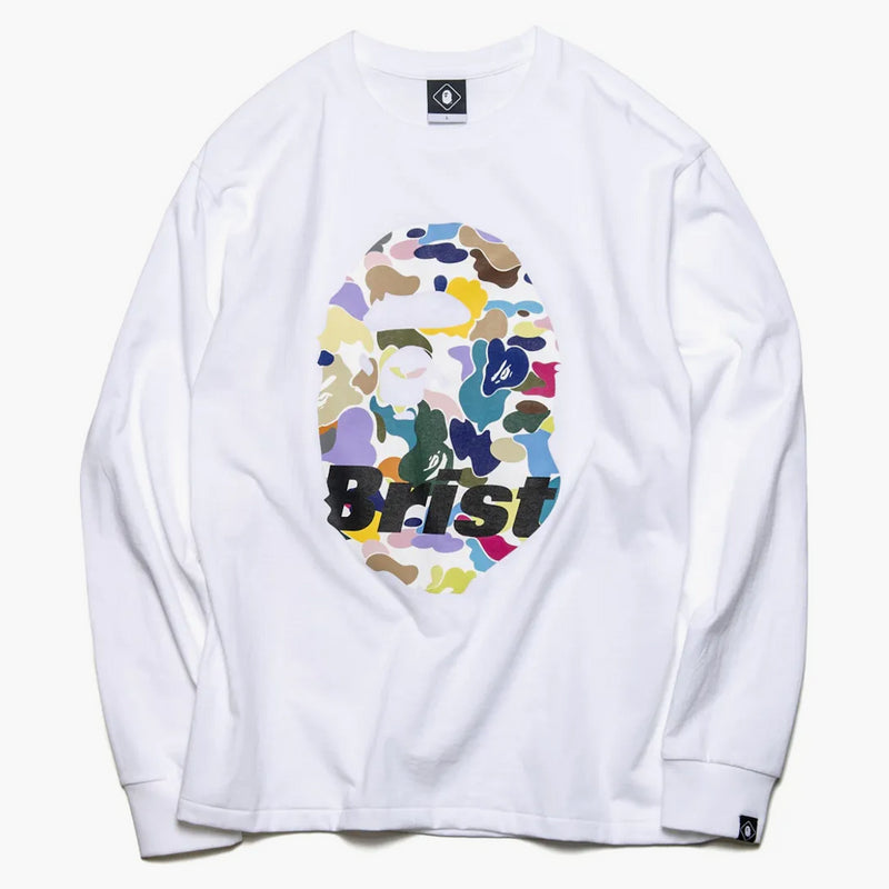 BAPE X F.C.R.B. APE Head L/S Tea White White