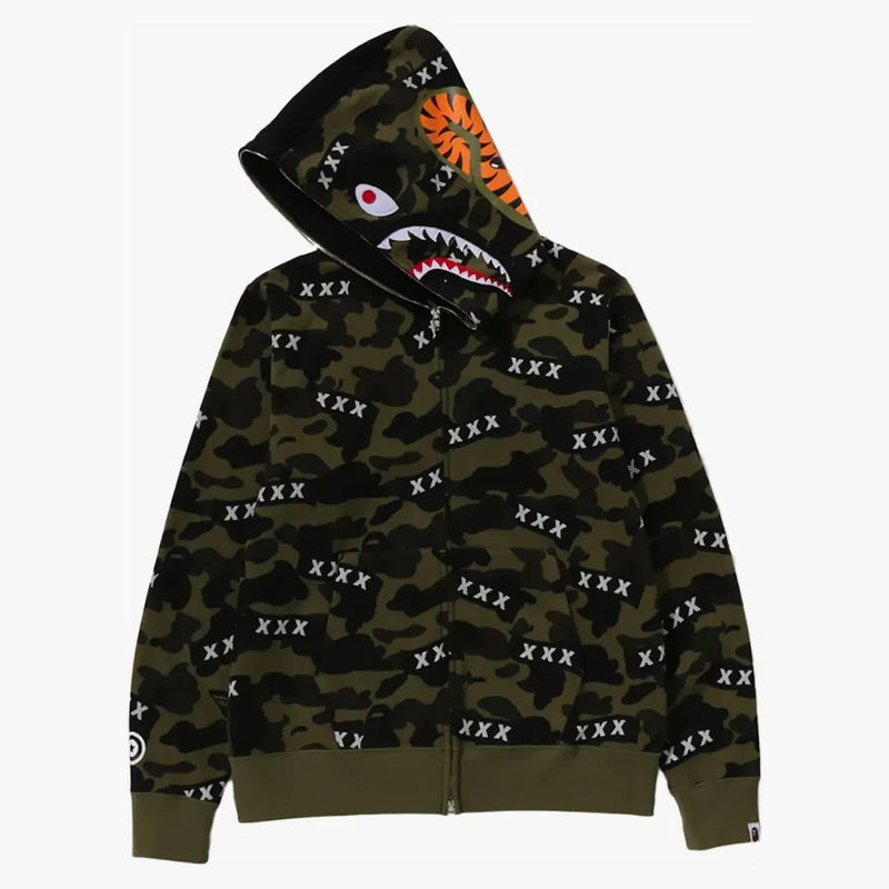 BAPE X GOD VÝBĚR xxx Shark Full Zip Hoodie Green