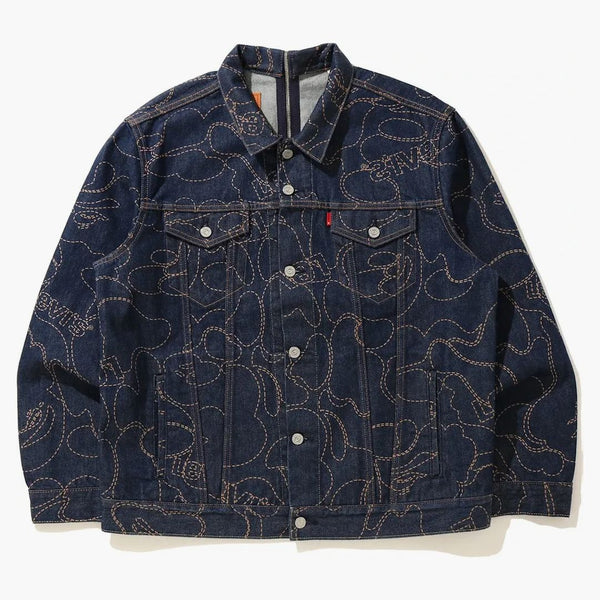 Bape X Levi's Camo Trucker Jacket Indigo