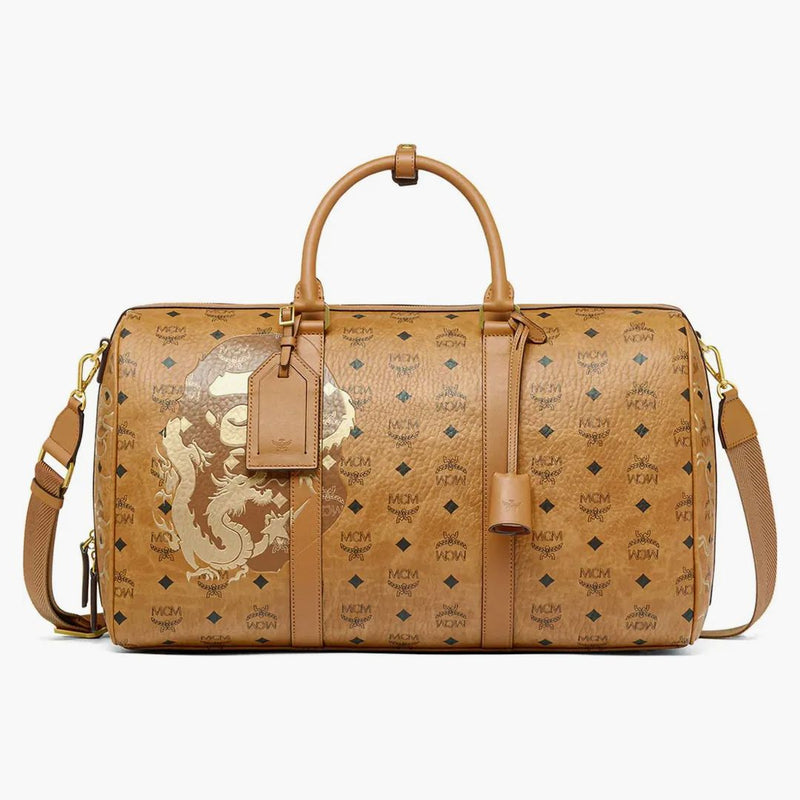 Bape X Mcm Pottomar Lunar New Year Visetos Medium Weekender Bag Beige