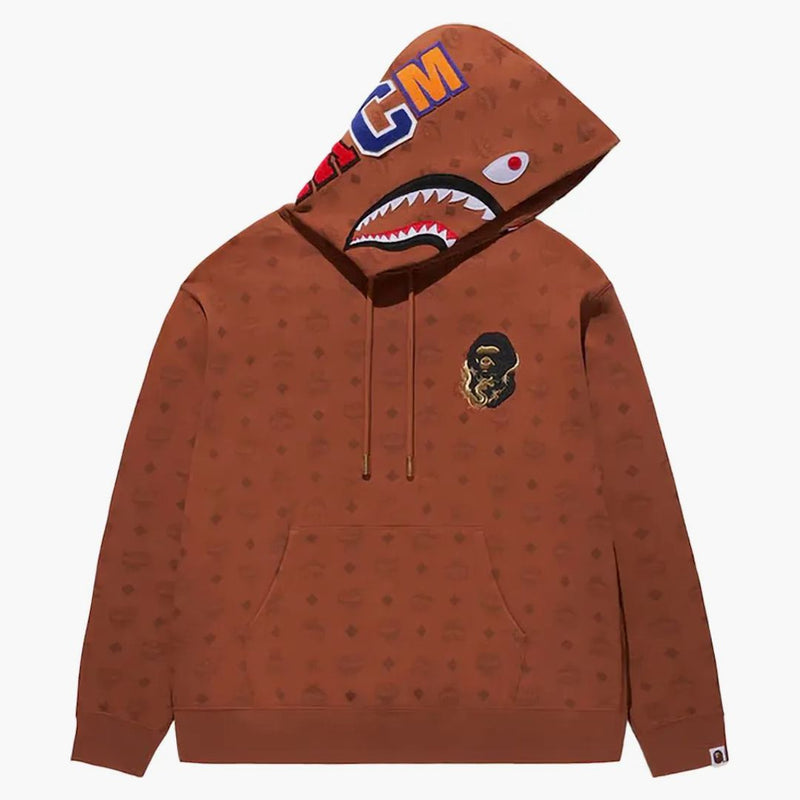 Bape x MCM Shark Pullver Hoodie Brown