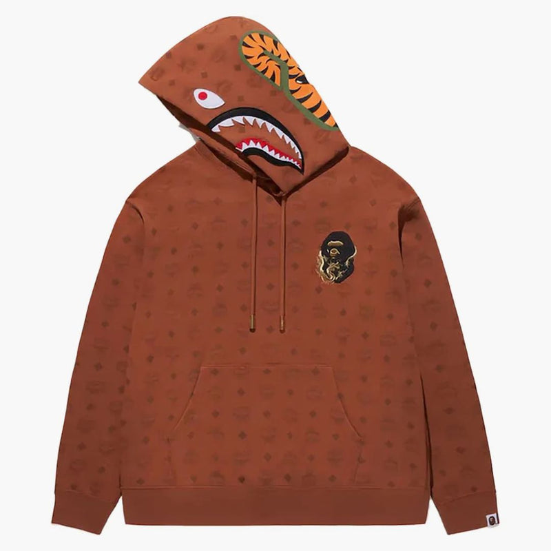 Bape x MCM Shark Pullver Hoodie Brown
