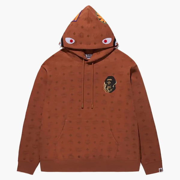 Bape x MCM Shark Pullver Hoodie Brown
