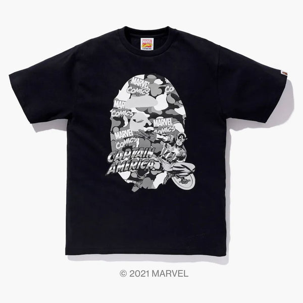 BAPE X Marvel Comics camo Captain America Tea Black