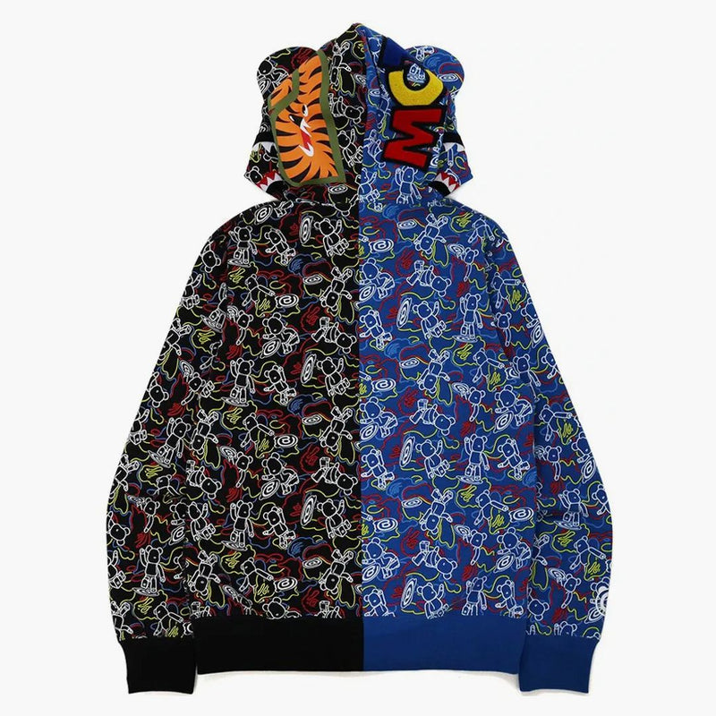 Bape X Medicom Toy Bearbrick Camo Bear Shark Half Full Zip Hoodie Multi