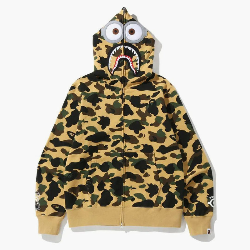 Bape X Minions 1st Camo Shark Full Zip Hoodie Yellow