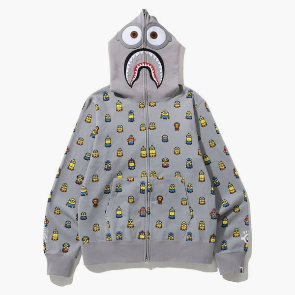 Bape X Minions Shark Full Zip Hoodie Gray