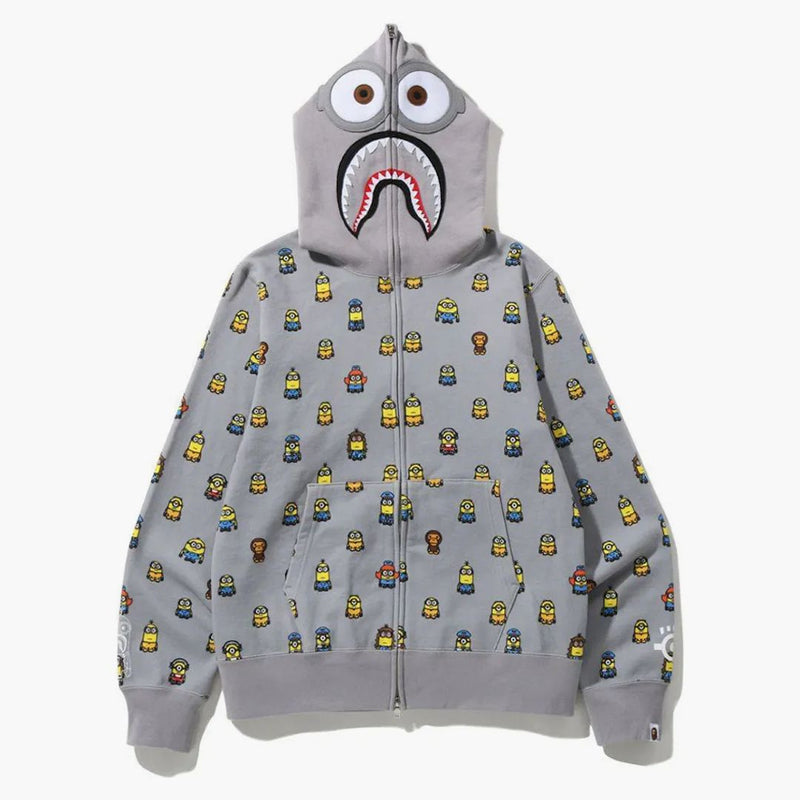 Bape X Minions Shark Full Zip Hoodie Gray