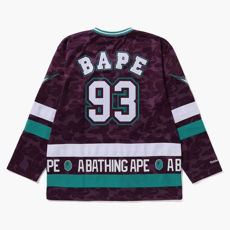 BAPE X Mitchell & Ness NHL Anaheim Ducks Mesh Hockey Jersey L/S Tea Purple