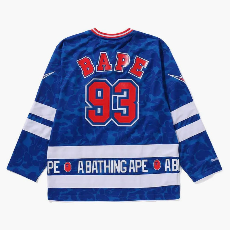 BAPE X Mitchell & Ness NHL New York Rangers Mesh Hockey Jersey L/S Tea Blue