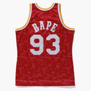 Bape X Mitchell & Ness Rockets Camo Basketball Swingman Jersey Red