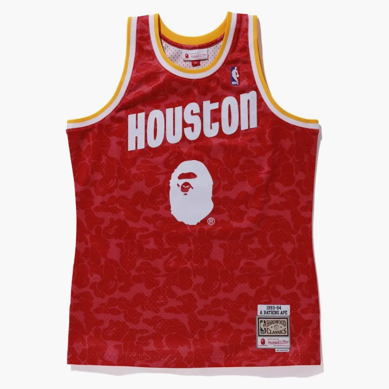 Bape X Mitchell & Ness Rockets Camo Basketball Swingman Jersey Red