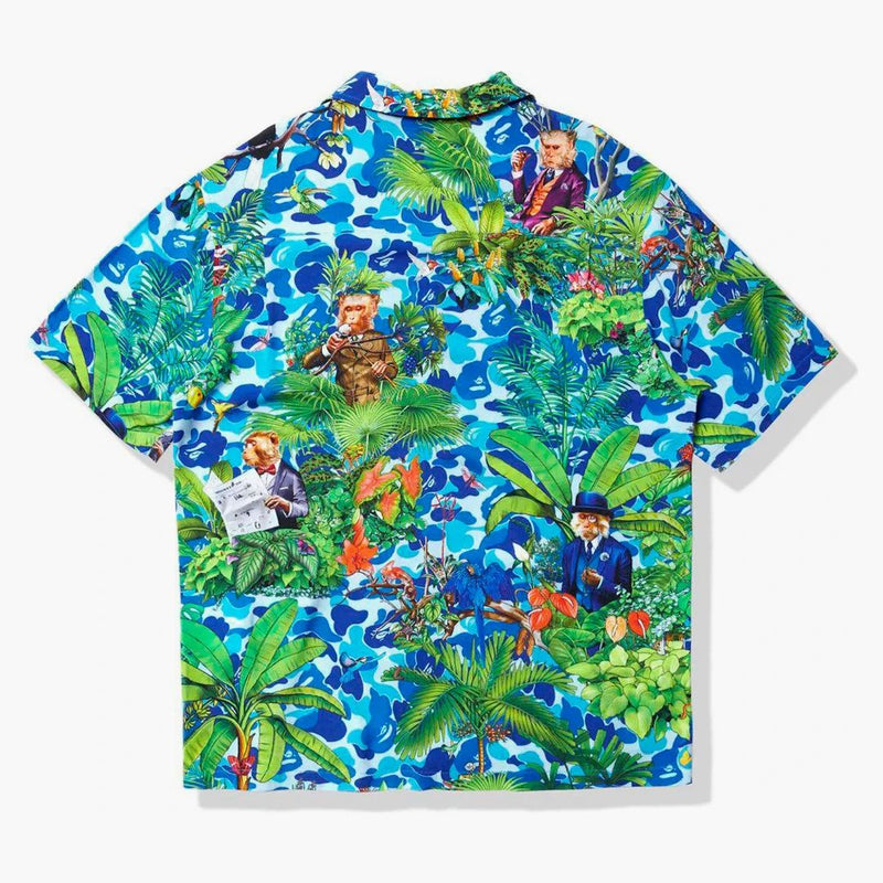 BAPE x Monkey 47 Otwarty kołnierz S/S koszulka niebieska