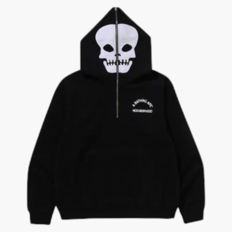 BAPE X OKOUKOOTOR TWO FACE FACE HALF ZIP PULLOVER BLACKE BLACK