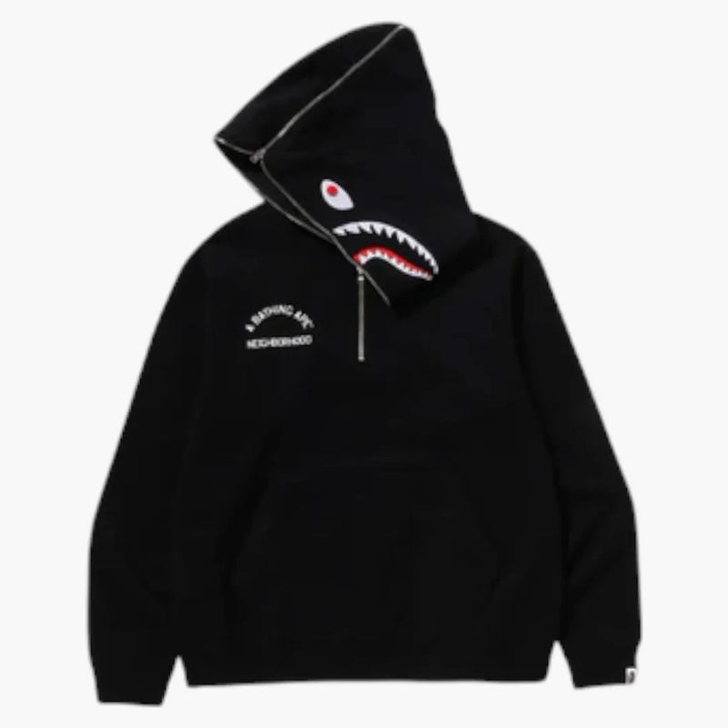 BAPE X OKOUKOOTOR TWO FACE FACE HALF ZIP PULLOVER BLACKE BLACK