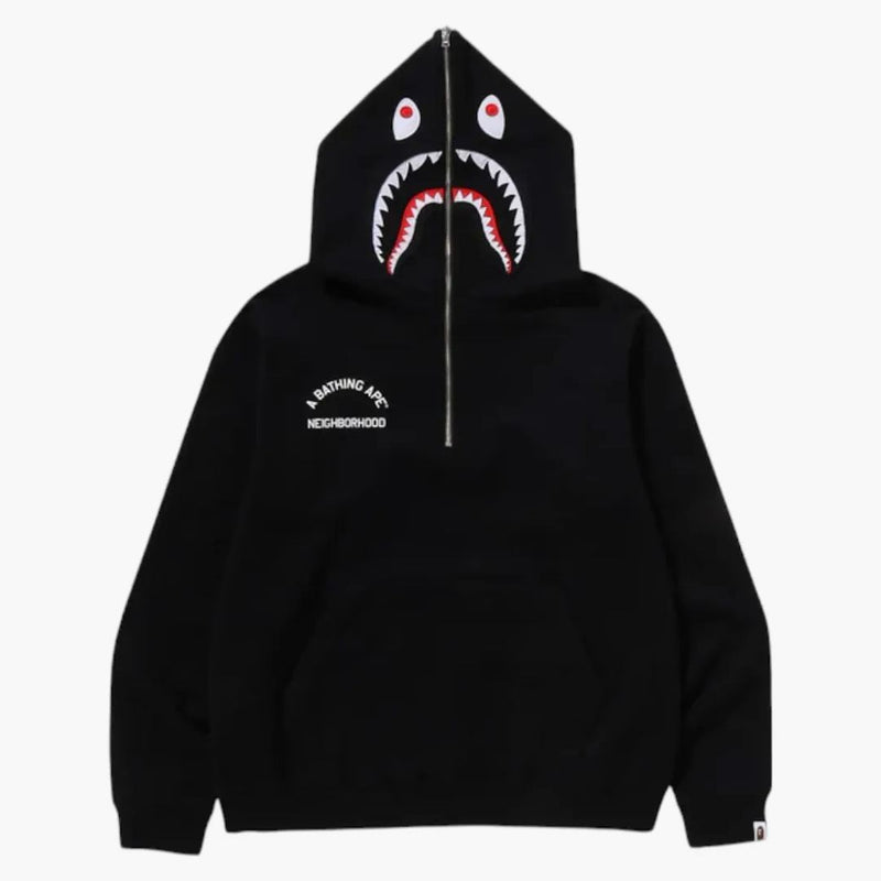 BAPE X OKOUKOOTOR TWO FACE FACE HALF ZIP PULLOVER BLACKE BLACK