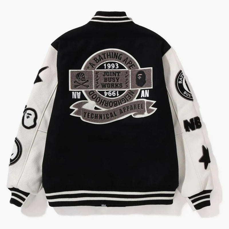 BAPE X Neighborhood Varsity Jacket Black White