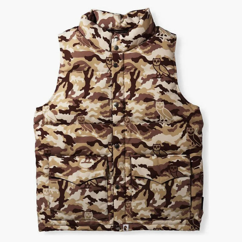BAPE X OVO Woodland Camo Down Vest Beige