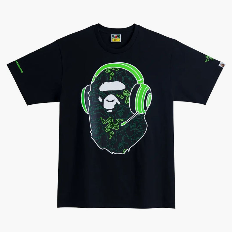 Bape X Razer Neon Camo Ape Head Tee Black Green