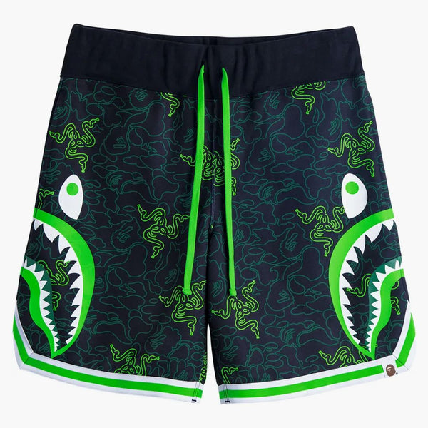 BAPE X Razer Neon Camo Basketball Sweat Shorts Black Green