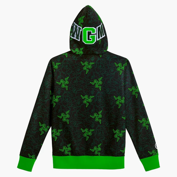 BAPE X Razer Neon Camo Shark Full Zip Hoodie Black Green