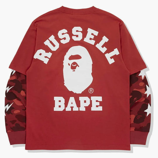 Bape X Russell Color Camo College Layered L/S Tea Red