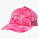 Bape X Stussy Trucker Cap Pink