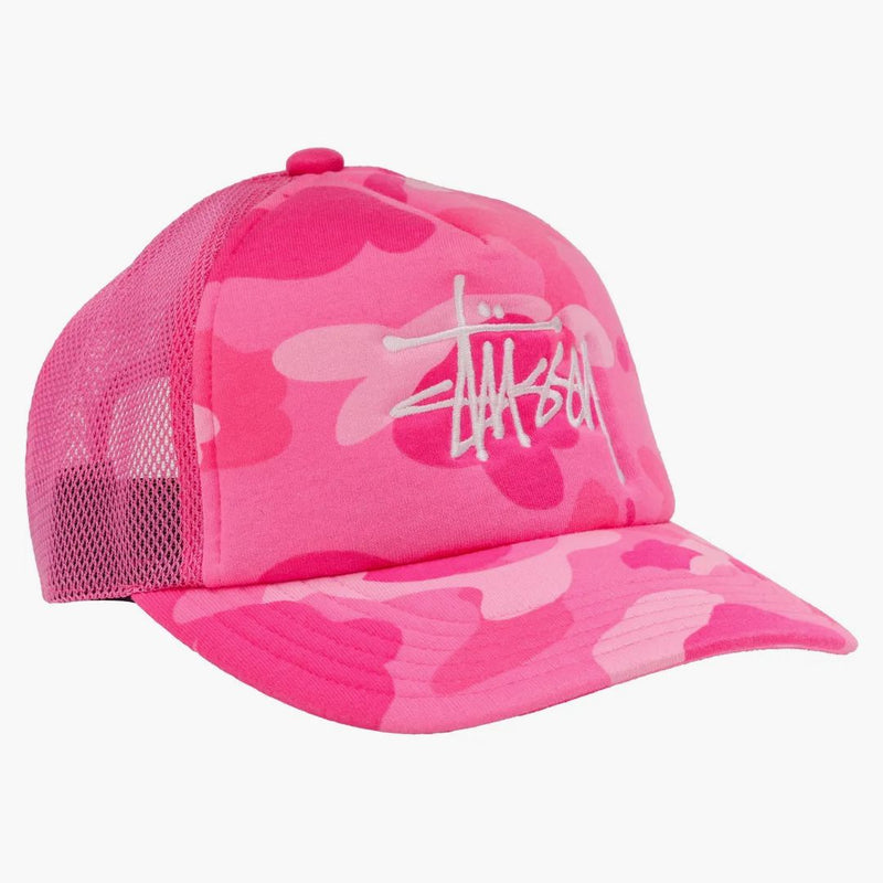 Bape x Stussy Trucker Cap Pink