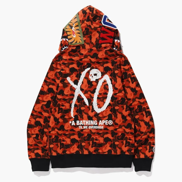 Bape x xo Camo Shark Full Zip Hoodie Orange