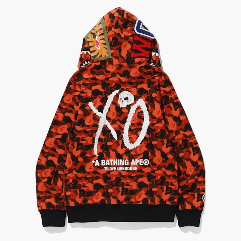Bape x xo Camo Shark Full Zip Hoodie Orange