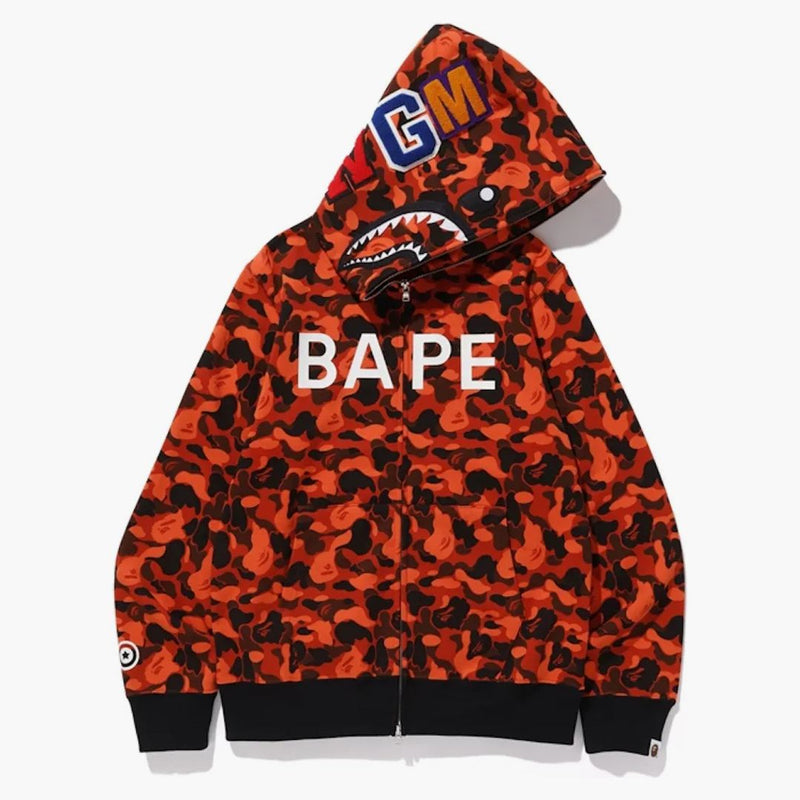Bape x xo Camo Shark Full Zip Hoodie Orange