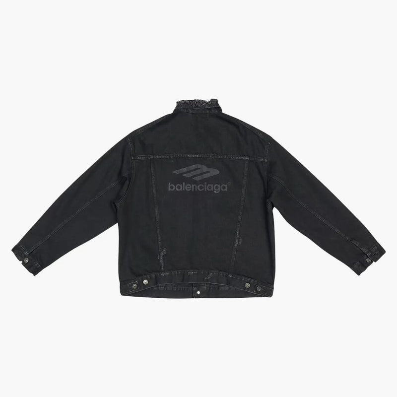 Balenciaga 3b Sports Icon Large Fit Japanese Denim Jacket Black/Black Logo
