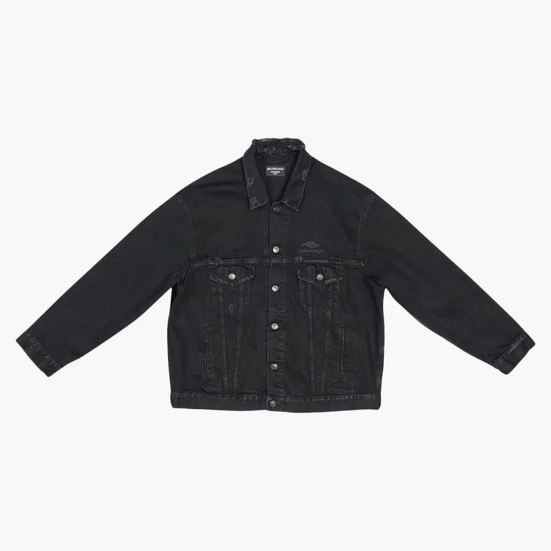 Balenciaga 3b Sports Icon Large Fit Japanese Denim Jacket Black/Black Logo