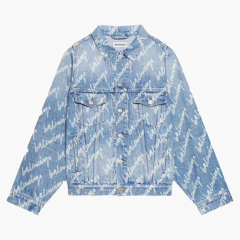 Balenciaga All Over Logo Denim Jacket Blue White