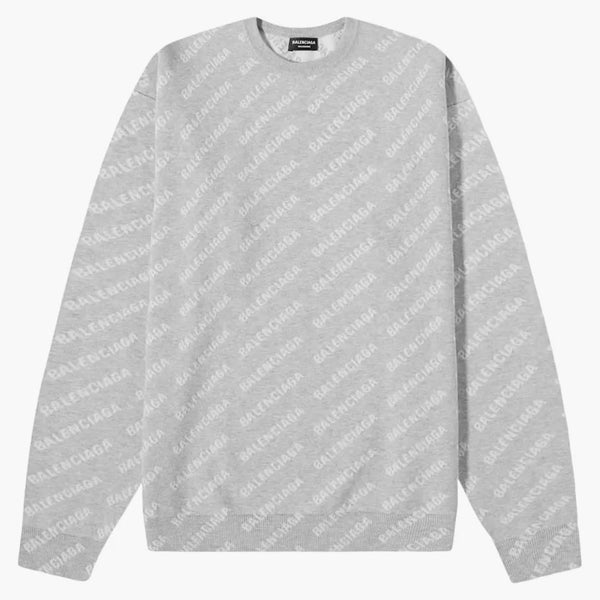 Balenciaga All-Over Logo Knit CrewNeck Grey/White